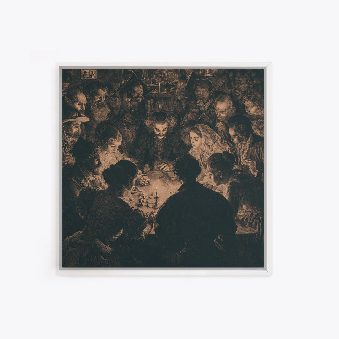 The Candlelit Seance, Symbolist Etching Art, Square Wall Art, Gothic Horror Wall Art, Canvas Print, Halloween Wall Art, Dark Fantasy Art