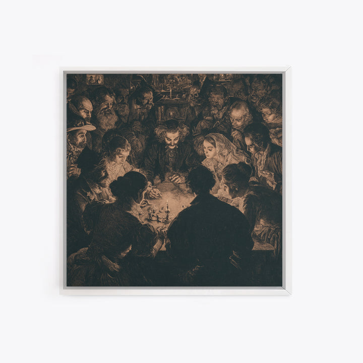 The Candlelit Seance, Symbolist Etching Art, Square Wall Art, Gothic Horror Wall Art, Canvas Print, Halloween Wall Art, Dark Fantasy Art