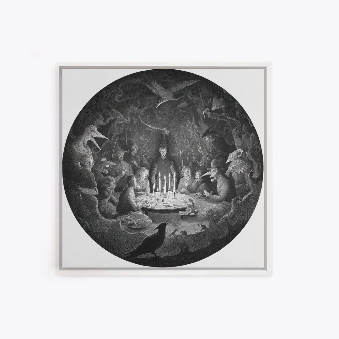 The Candlelit Seance, Expressionist Nightmare Art, Square Wall Art, Gothic Horror Wall Art, Canvas Print, Halloween Wall Art