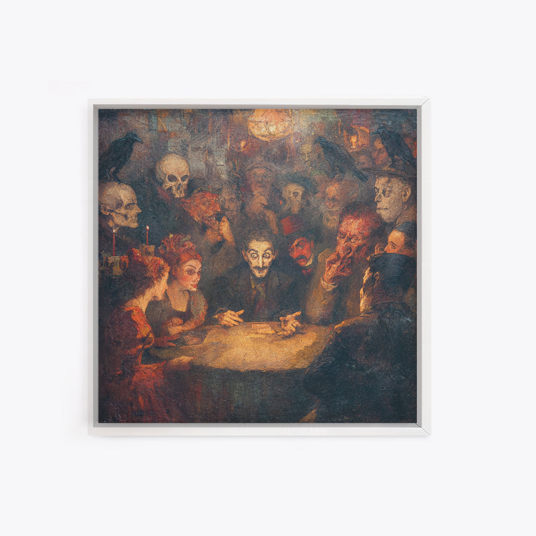 The Candlelit Seance, Grotesque Carnival Art, Square Wall Art, Dark Fantasy Wall Art, Canvas Print, Halloween Wall Art
