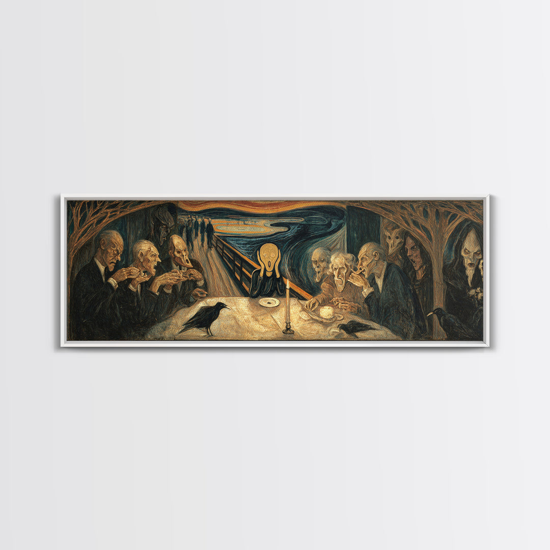The Candlelit Seance, Expressionist Gothic Art, Extra Wide Wall Art, Macabre Wall Art, Canvas Print, Halloween Wall Art, Horror Wall Art