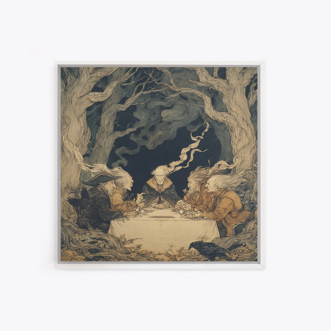 The Candlelit Seance, Gothic Storybook Art, Square Wall Art, Gothic Horror Wall Art, Canvas Print, Halloween Wall Art