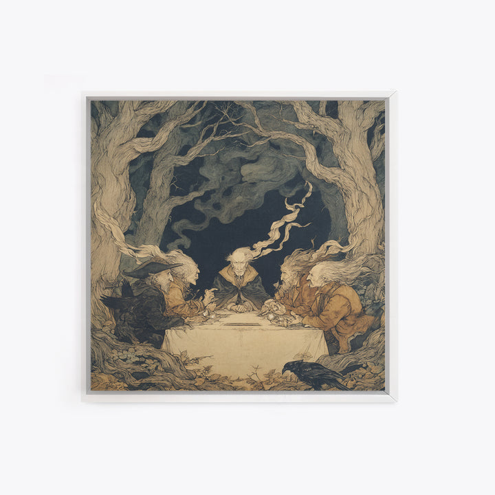 The Candlelit Seance, Gothic Storybook Art, Square Wall Art, Gothic Horror Wall Art, Canvas Print, Halloween Wall Art