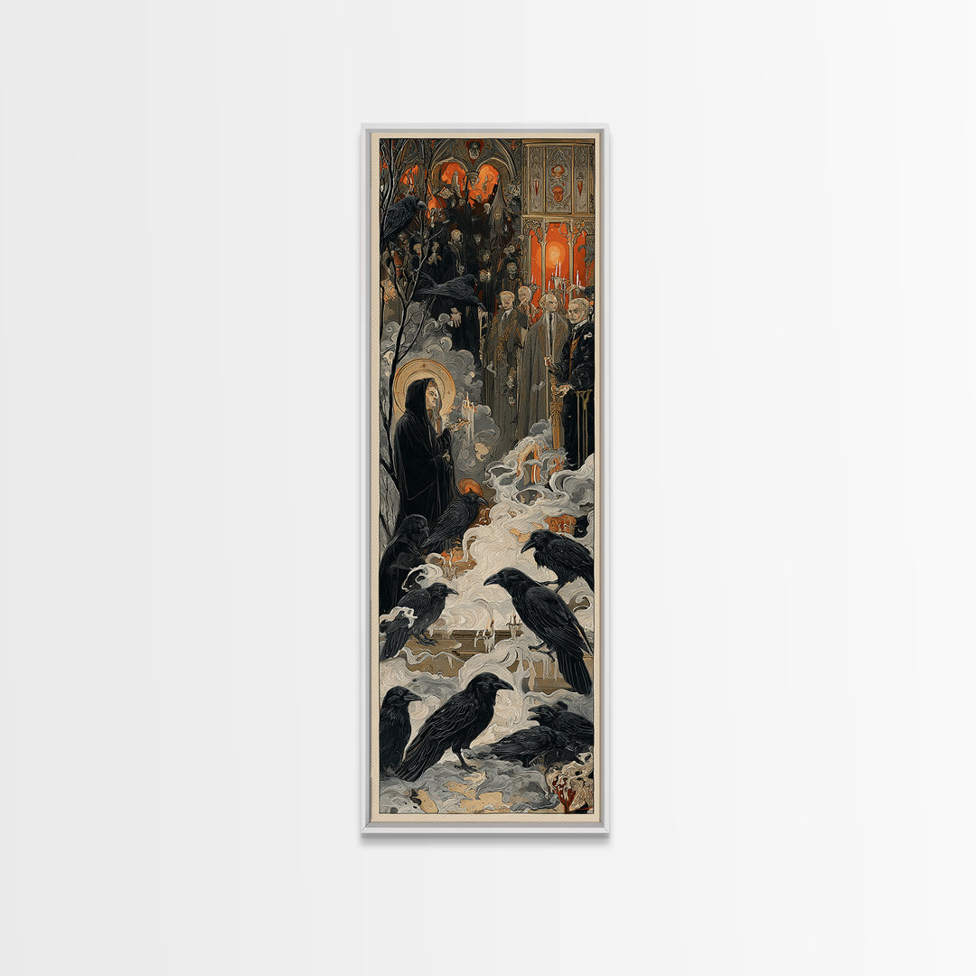 The Raven Funeral, Dark Renaissance Art, Tall Narrow Wall Art, Gothic Horror Wall Art, Canvas Print, Halloween Wall Art