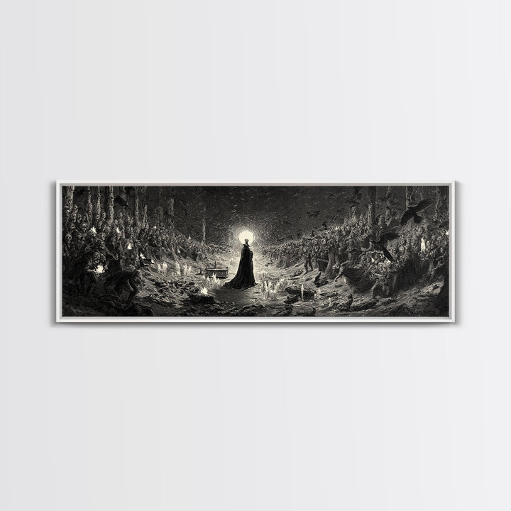 The Raven Funeral, Dark Romantic Horror Art, Extra Wide Wall Art, Gothic Horror Wall Art, Canvas Print, Halloween Wall Art