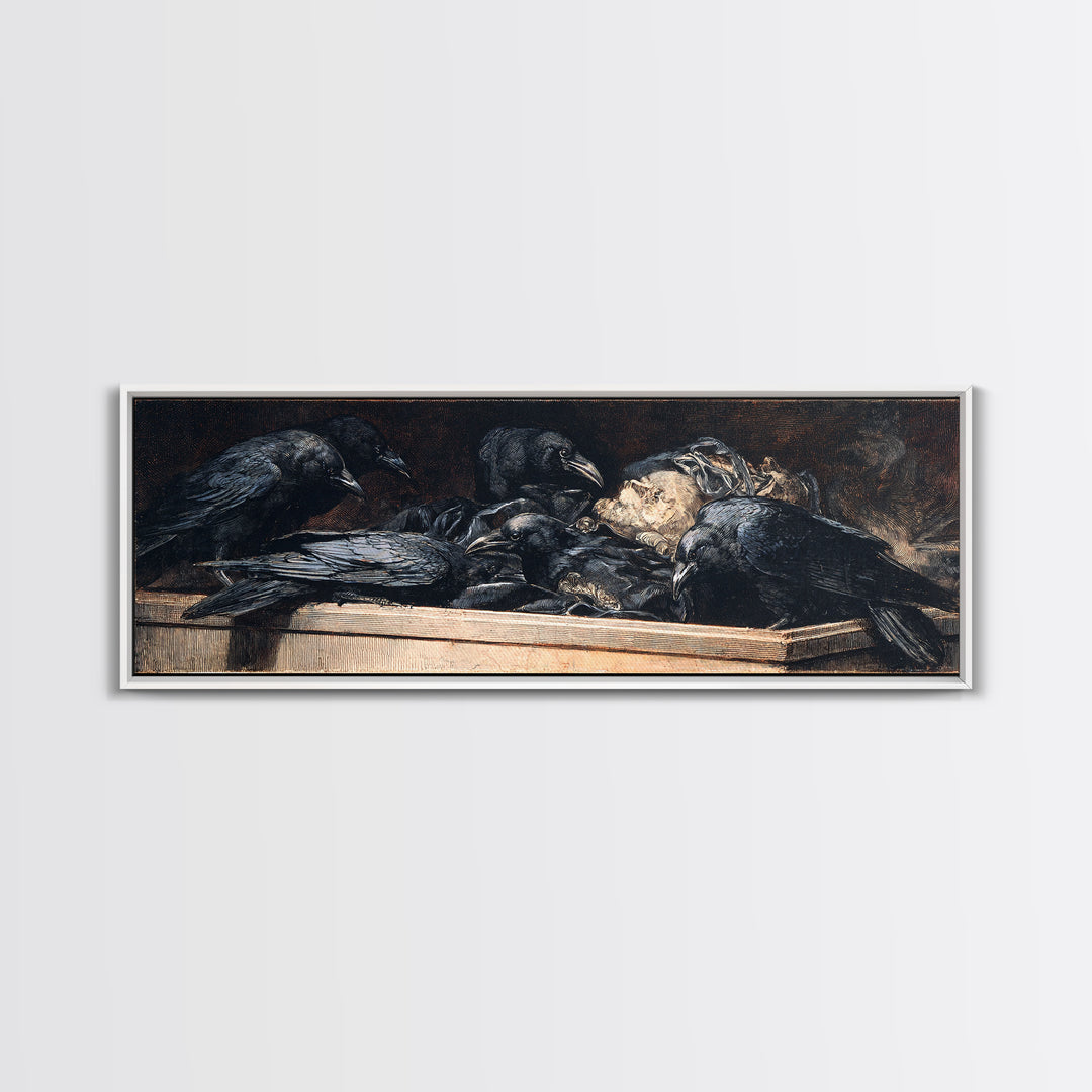 The Raven Funeral, Gothic Nightmare Art, Extra Wide Wall Art, Gothic Horror Wall Art, Canvas Print, Halloween Wall Art