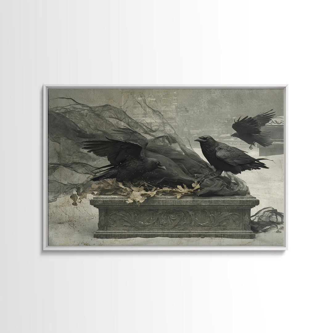The Raven Funeral, Romantic Gothic Landscape, Landscape Wall Art, Dark Halloween Decor, Canvas Print, Halloween Wall Art