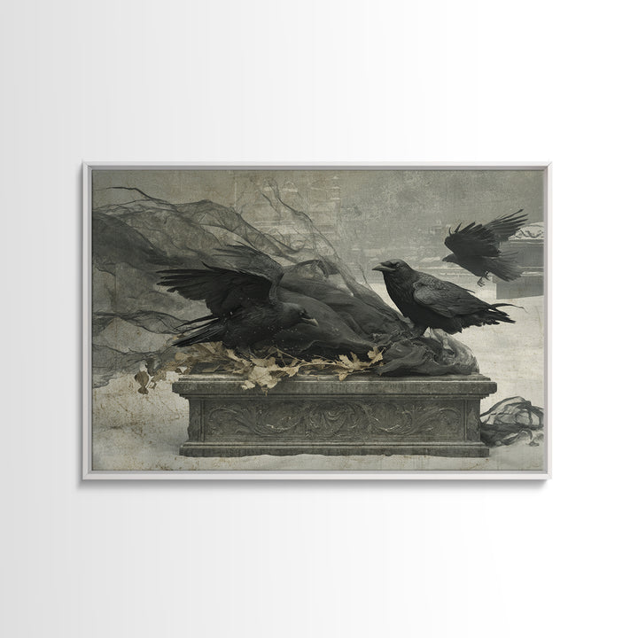 The Raven Funeral, Romantic Gothic Landscape, Landscape Wall Art, Dark Halloween Decor, Canvas Print, Halloween Wall Art