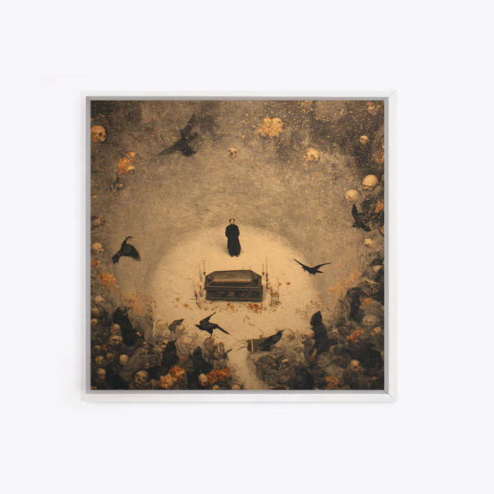 The Raven Funeral, Symbolist Dream Art, Square Wall Art, Gothic Horror Wall Art, Framed Canvas Print, Halloween Wall Art