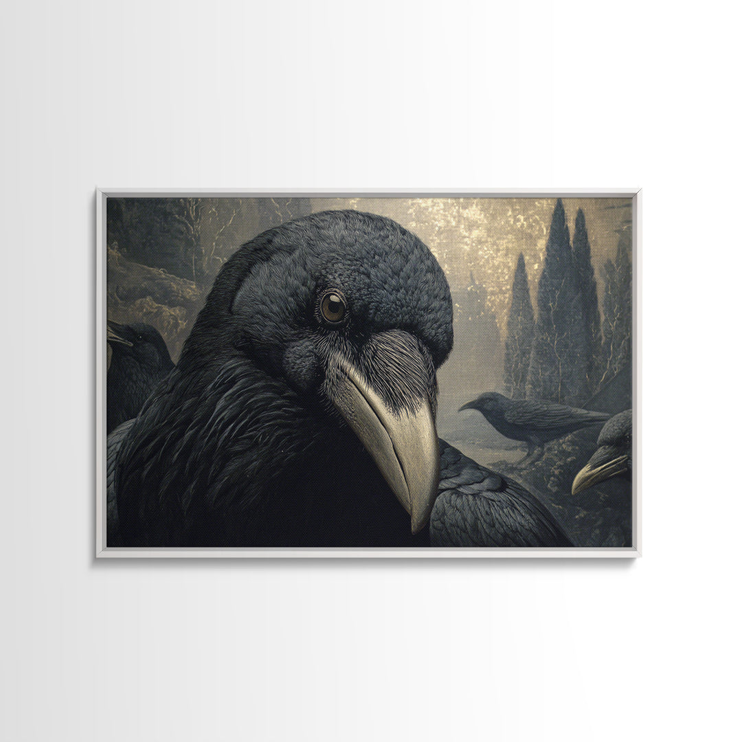 The Raven Funeral, Symbolist Gothic Landscape, Landscape Wall Art, Dark Halloween Decor, Framed Canvas Print, Halloween Wall Art