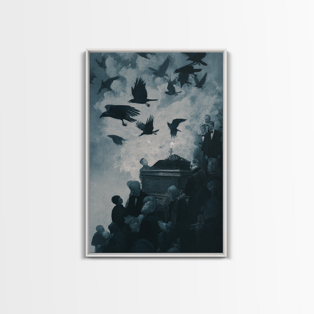 The Raven Funeral, Dark Symbolist Art, Vertical Wall Art, Dark Halloween Decor, Canvas Print, Halloween Wall Art, Horror Wall Art