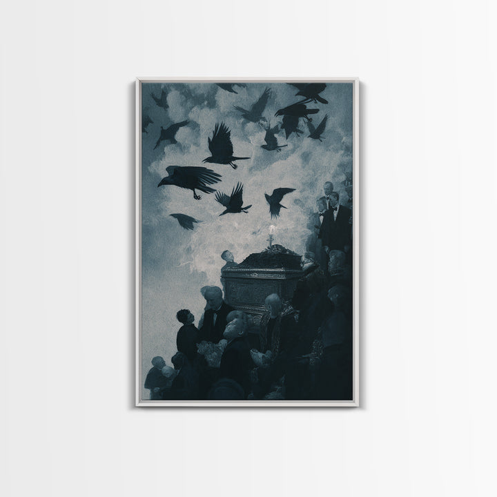 The Raven Funeral, Dark Symbolist Art, Vertical Wall Art, Dark Halloween Decor, Canvas Print, Halloween Wall Art, Horror Wall Art
