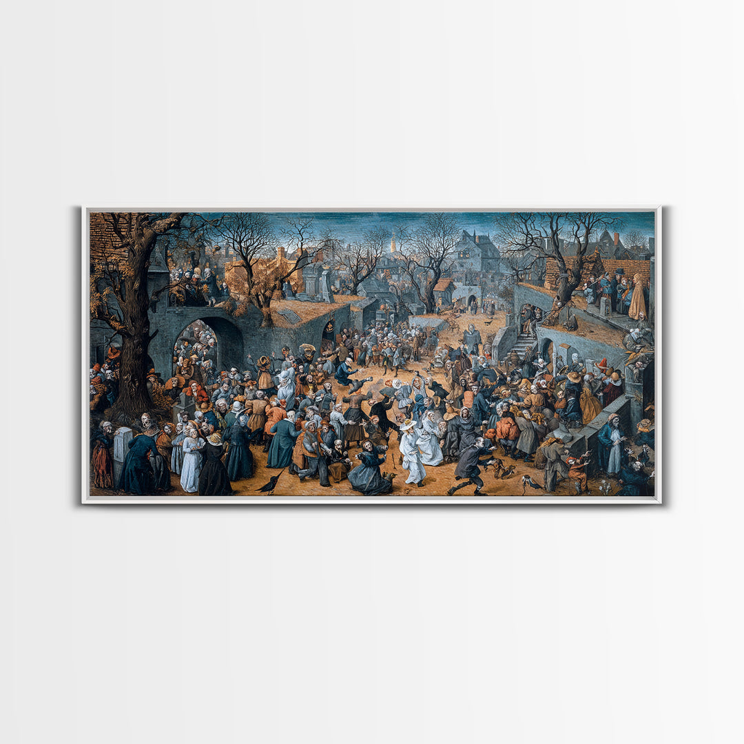 The Graveyard Dance, Northern Renaissance Horror, Wide Panoramic Art, Dark Fantasy Wall Art, Framed Canvas Print