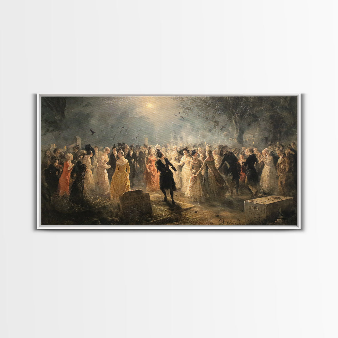 The Graveyard Dance, Dark Romantic Horror Art, Wide Panoramic Art, Macabre Wall Art, Canvas Print, Halloween Wall Art, Gothic Home Decor