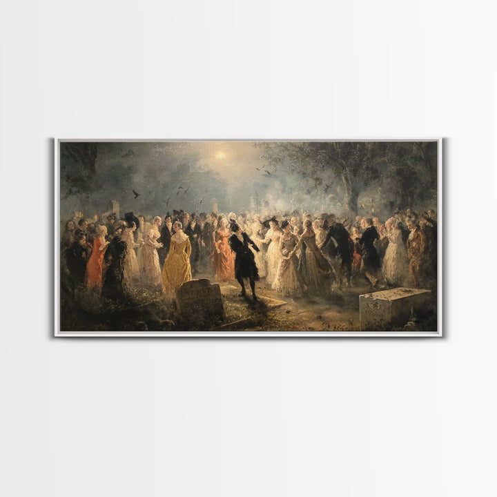 The Graveyard Dance, Dark Romantic Horror Art, Wide Panoramic Art, Macabre Wall Art, Canvas Print, Halloween Wall Art, Gothic Home Decor