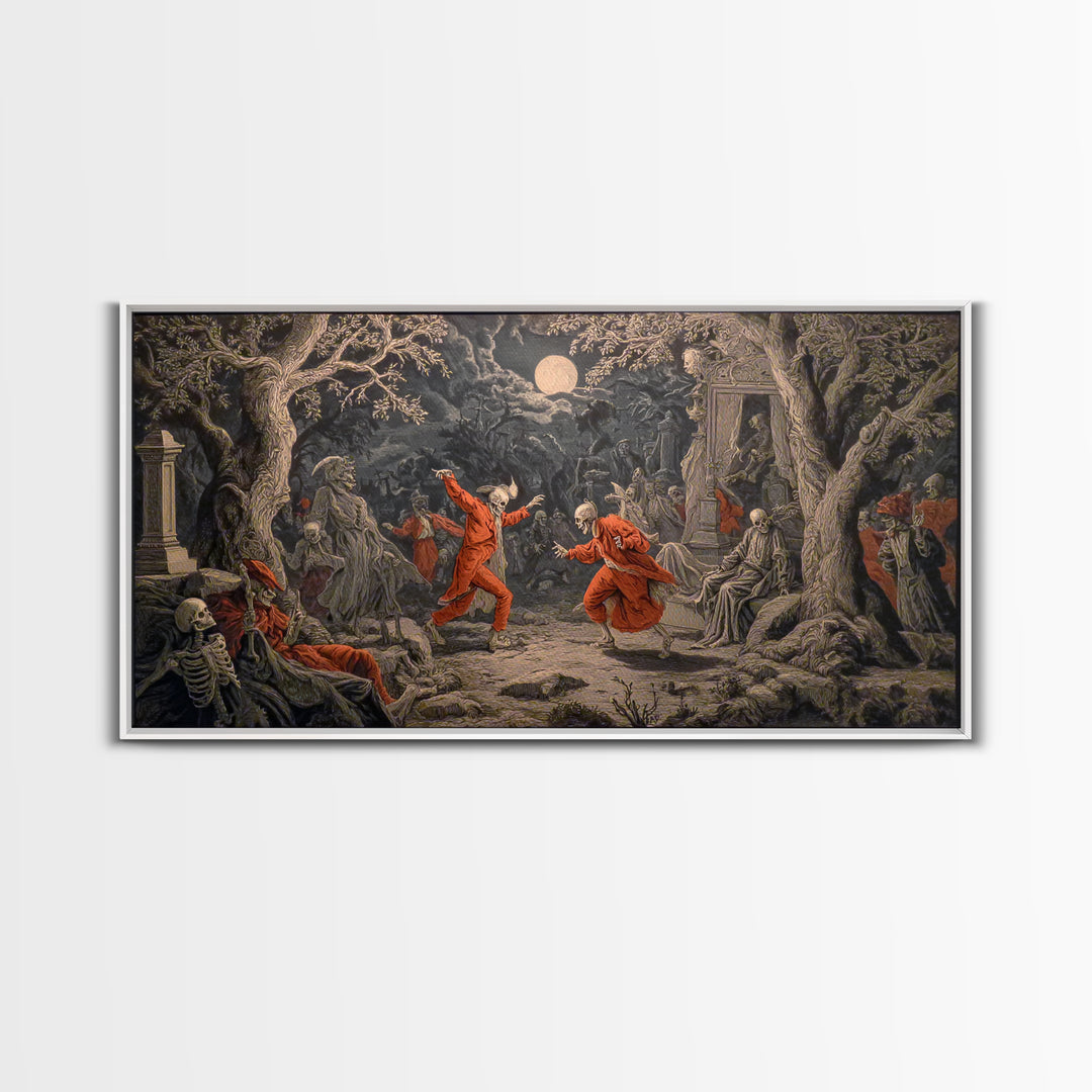 The Graveyard Dance, Gothic Nightmare Art, Wide Panoramic Art, Gothic Horror Wall Art, Canvas Print, Halloween Wall Art