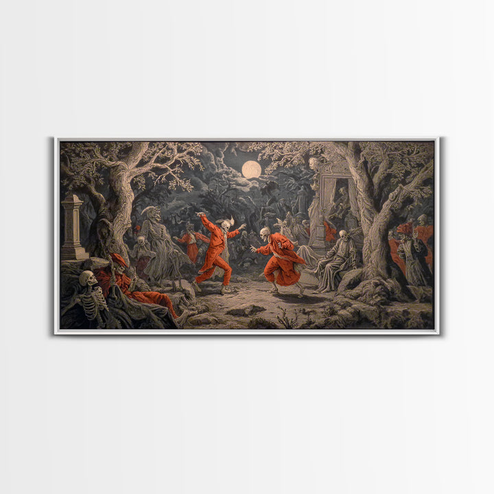 The Graveyard Dance, Gothic Nightmare Art, Wide Panoramic Art, Gothic Horror Wall Art, Canvas Print, Halloween Wall Art