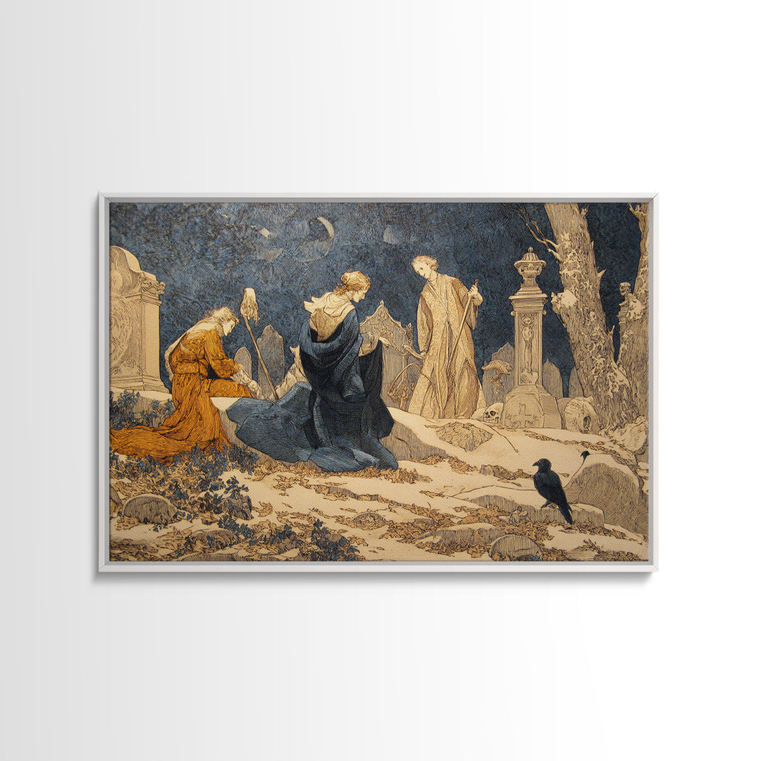 The Graveyard Dance, Symbolist Death Art, Landscape Wall Art, Dark Halloween Decor, Canvas Print, Halloween Wall Art