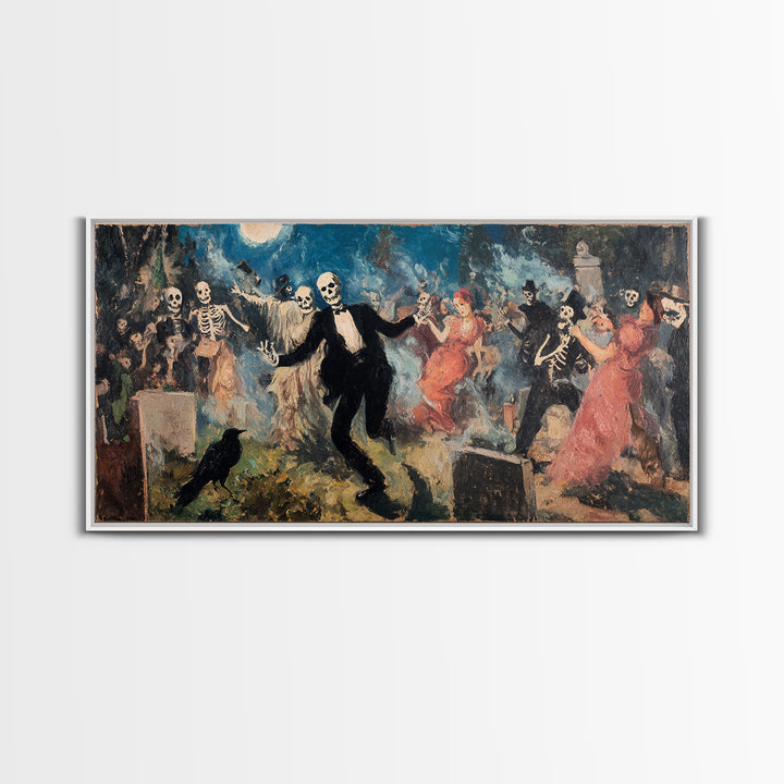 The Graveyard Dance, Grotesque Carnival Art, Wide Panoramic Art, Gothic Horror Wall Art, Canvas Print, Halloween Wall Art