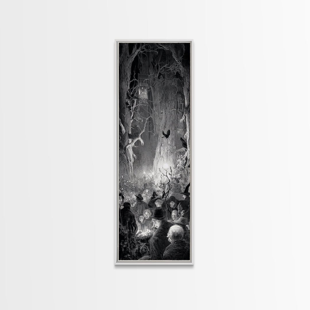 The Haunted Hayride, Gothic Engraving Art, Tall Narrow Wall Art, Macabre Wall Art, Canvas Print, Halloween Wall Art, Gothic Home Decor