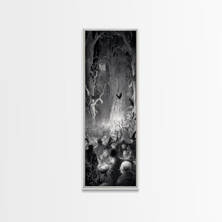 The Haunted Hayride, Gothic Engraving Art, Tall Narrow Wall Art, Macabre Wall Art, Canvas Print, Halloween Wall Art, Gothic Home Decor