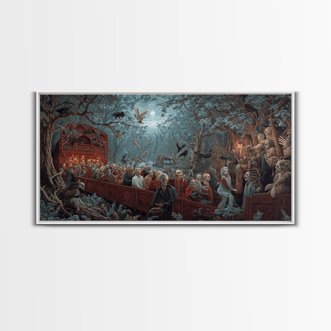 The Haunted Hayride, Medieval Grotesque Art, Wide Panoramic Art, Macabre Wall Art, Framed Canvas Print, Halloween Wall Art