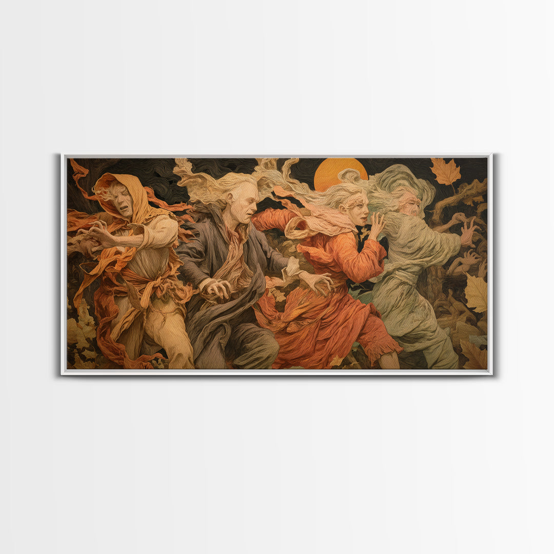 The Haunted Hayride, Dark Renaissance Art, Wide Panoramic Art, Dark Halloween Decor, Canvas Print, Halloween Wall Art