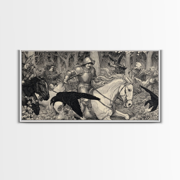The Haunted Hayride, Renaissance Engraving Art, Wide Panoramic Art, Gothic Horror Wall Art, Framed Canvas Print, Halloween Wall Art
