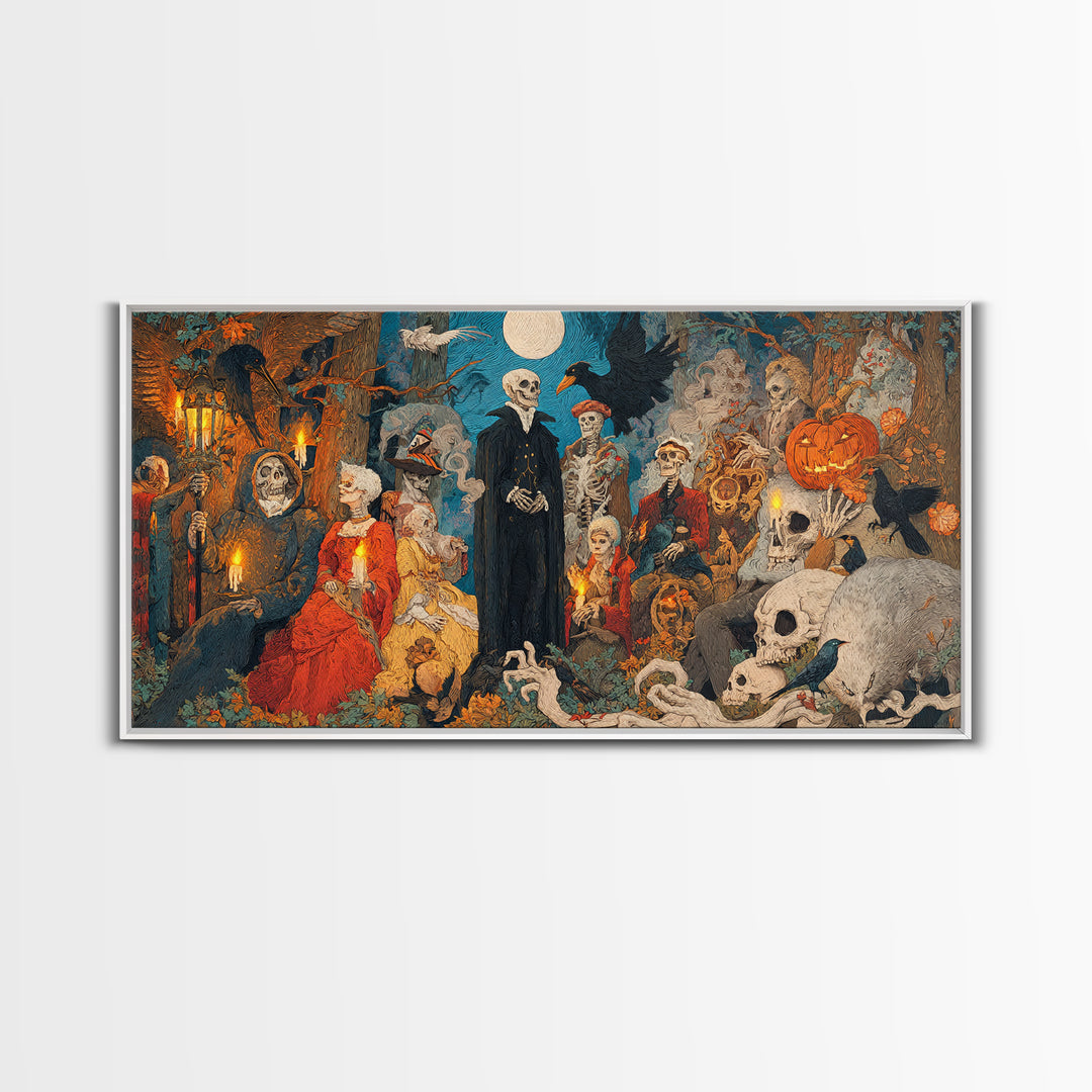 The Haunted Hayride, Danse Macabre Art, Wide Panoramic Art, Dark Fantasy Wall Art, Canvas Print, Halloween Wall Art