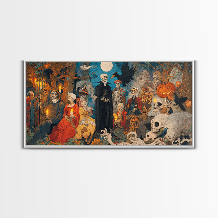 The Haunted Hayride, Danse Macabre Art, Wide Panoramic Art, Dark Fantasy Wall Art, Canvas Print, Halloween Wall Art