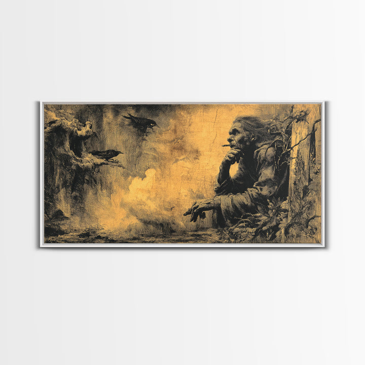 The Haunted Hayride, Baroque Witchcraft Art, Wide Panoramic Art, Dark Fantasy Wall Art, Framed Canvas Print, Halloween Wall Art