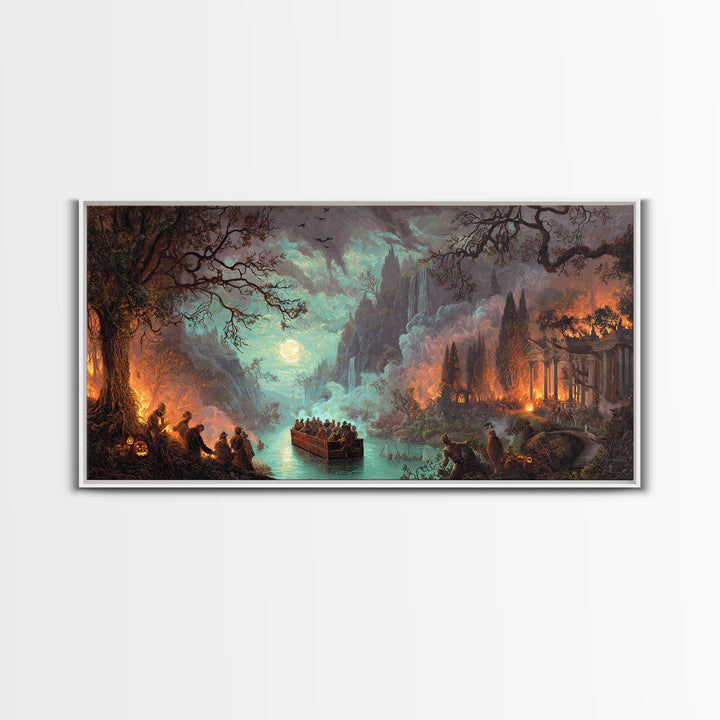 The Haunted Hayride, Apocalyptic Romantic Art, Wide Panoramic Art, Gothic Horror Wall Art, Framed Canvas Print, Halloween Wall Art