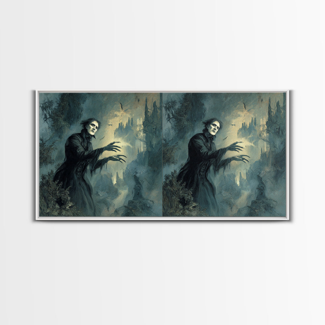 The Haunted Hayride, Symbolist Gothic Landscape, Wide Panoramic Art, Dark Halloween Decor, Canvas Print, Halloween Wall Art
