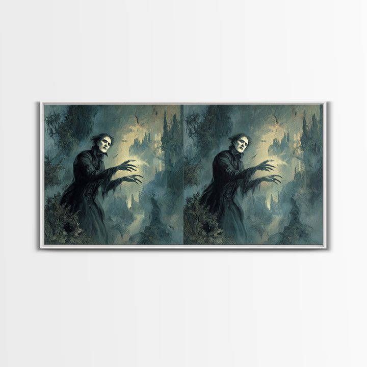 The Haunted Hayride, Symbolist Gothic Landscape, Wide Panoramic Art, Dark Halloween Decor, Canvas Print, Halloween Wall Art