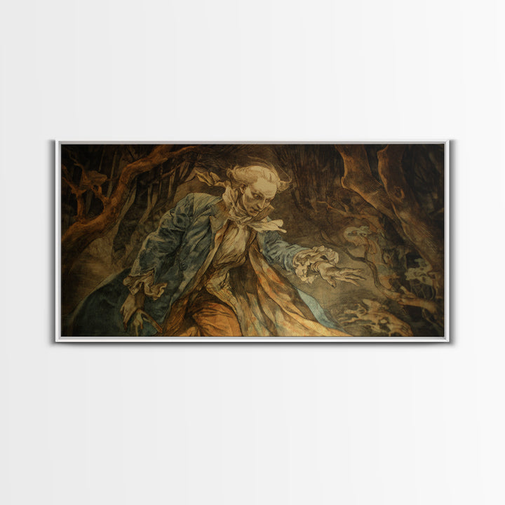 The Haunted Hayride, Ornate Symbolist Art, Wide Panoramic Art, Gothic Horror Wall Art, Framed Canvas Print, Halloween Wall Art