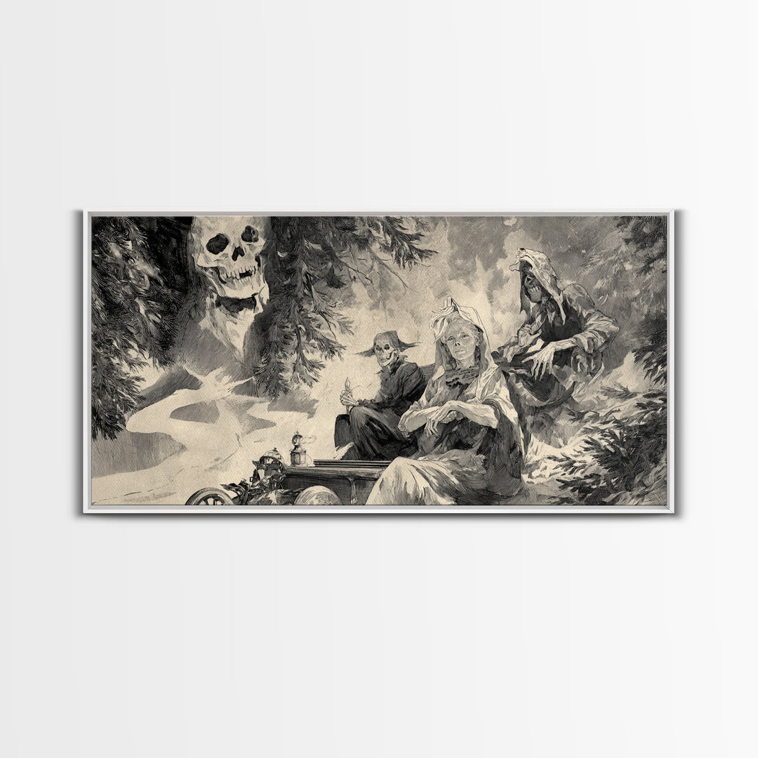 The Haunted Hayride, Decadent Gothic Art, Wide Panoramic Art, Dark Fantasy Wall Art, Framed Canvas Print, Halloween Wall Art