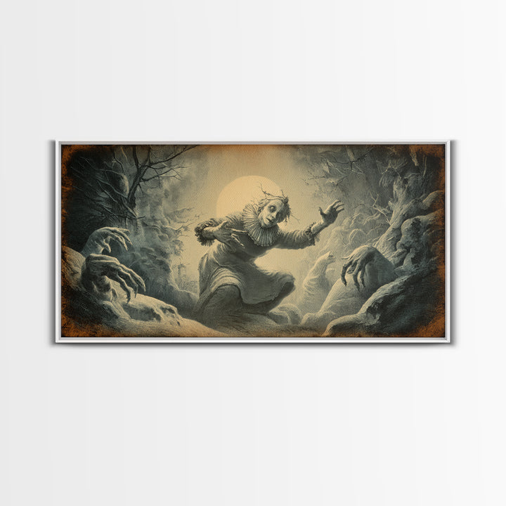The Haunted Hayride, Expressionist Nightmare Art, Wide Panoramic Art, Macabre Wall Art, Framed Canvas Print, Halloween Wall Art