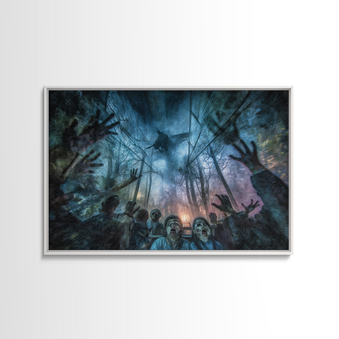 The Haunted Hayride, Expressionist Gothic Art, Landscape Wall Art, Dark Fantasy Wall Art, Framed Canvas Print, Halloween Wall Art