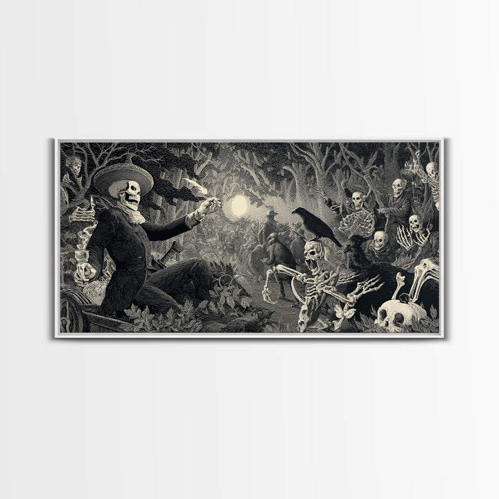 The Haunted Hayride, Macabre Folk Print Art, Wide Panoramic Art, Dark Halloween Decor, Canvas Print, Halloween Wall Art