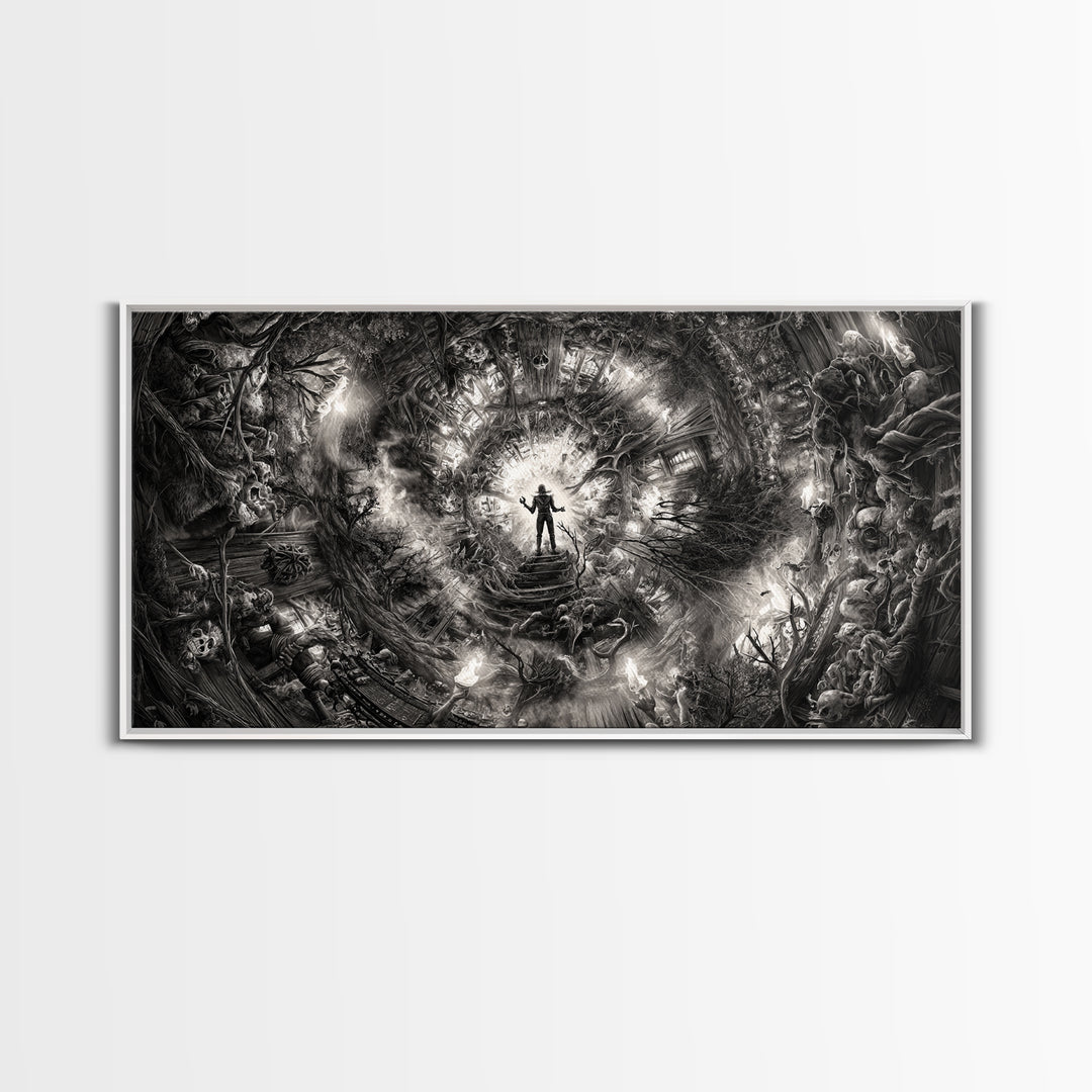 The Haunted Hayride, Biomechanical Horror Art, Wide Panoramic Art, Macabre Wall Art, Framed Canvas Print, Halloween Wall Art