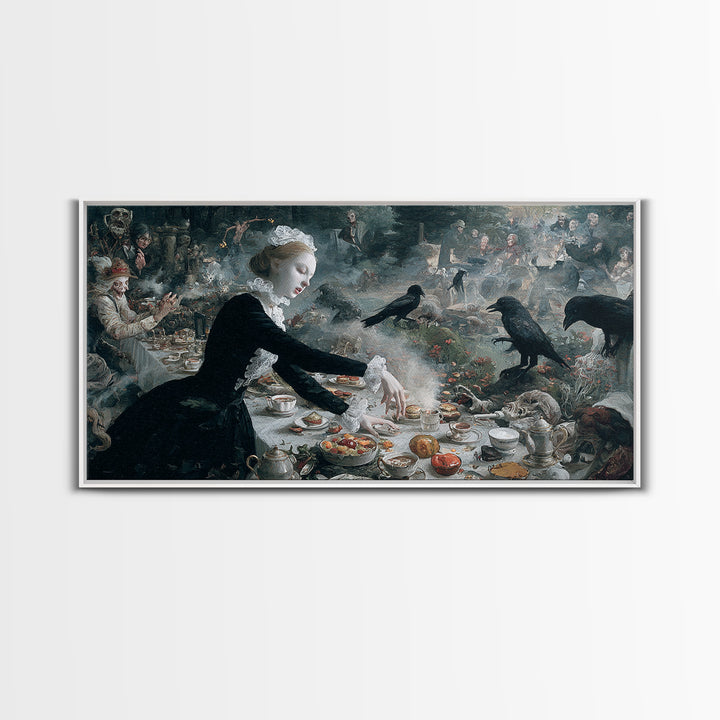 The Zombie Picnic, Medieval Grotesque Art, Wide Panoramic Art, Dark Halloween Decor, Canvas Print, Halloween Wall Art