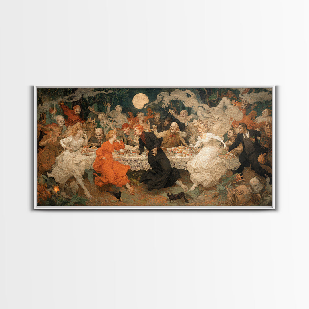 The Zombie Picnic, Northern Renaissance Horror, Wide Panoramic Art, Dark Fantasy Wall Art, Framed Canvas Print, Halloween Wall Art