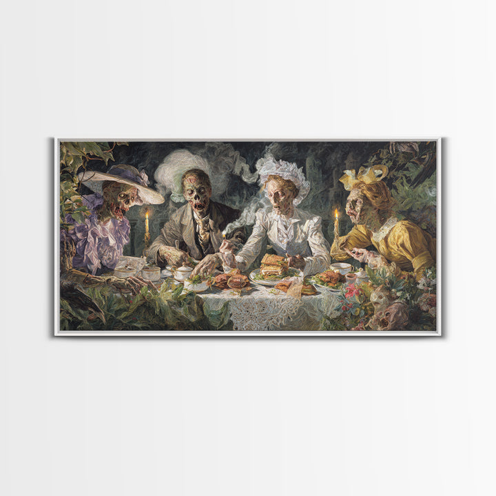 The Zombie Picnic, Dark Renaissance Art, Wide Panoramic Art, Dark Fantasy Wall Art, Framed Canvas Print, Halloween Wall Art