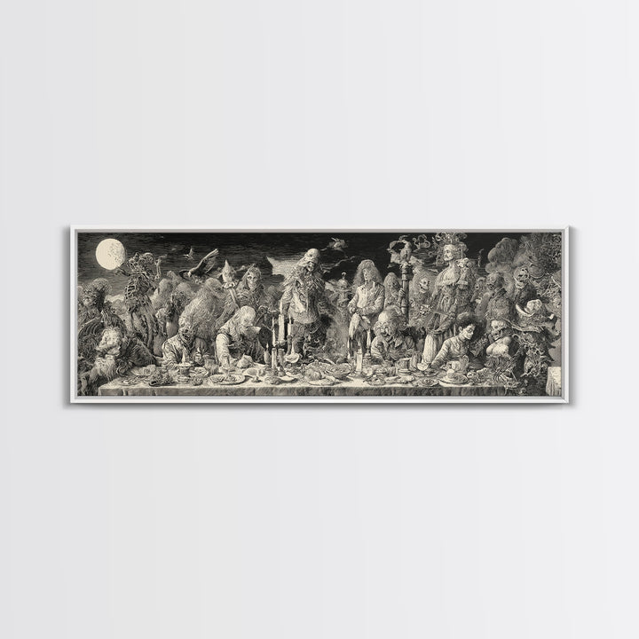 The Zombie Picnic, Renaissance Engraving Art, Extra Wide Wall Art, Dark Halloween Decor, Framed Canvas Print, Halloween Wall Art