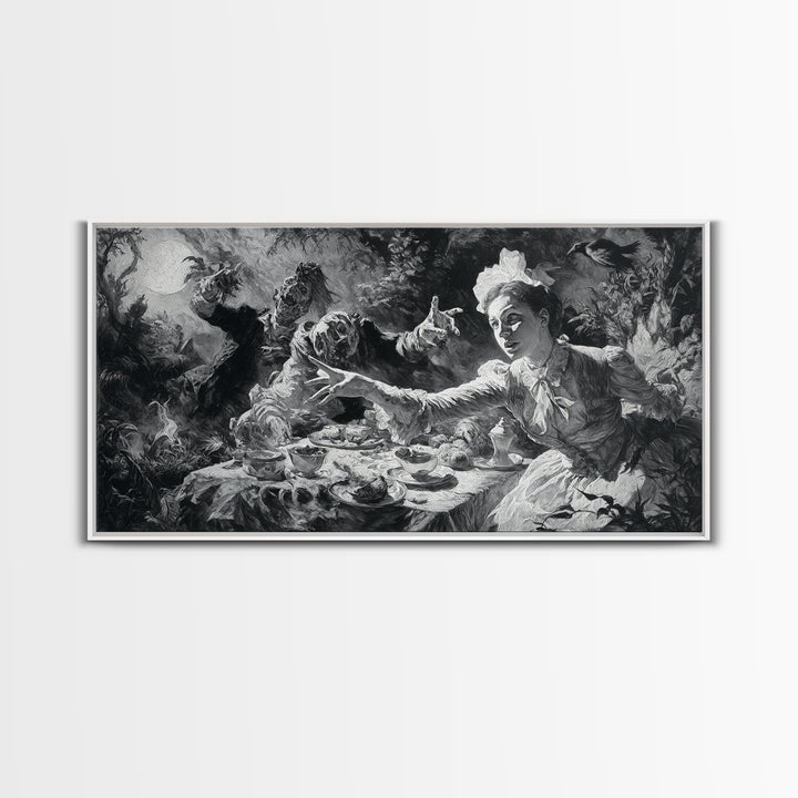 The Zombie Picnic, Dark Romantic Horror Art, Wide Panoramic Art, Gothic Horror Wall Art, Canvas Print, Halloween Wall Art