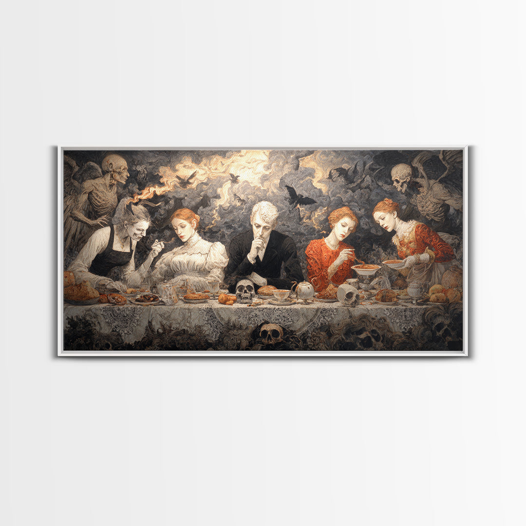 The Zombie Picnic, Visionary Gothic Art, Wide Panoramic Art, Macabre Wall Art, Canvas Print, Halloween Wall Art, Statement Wall Art