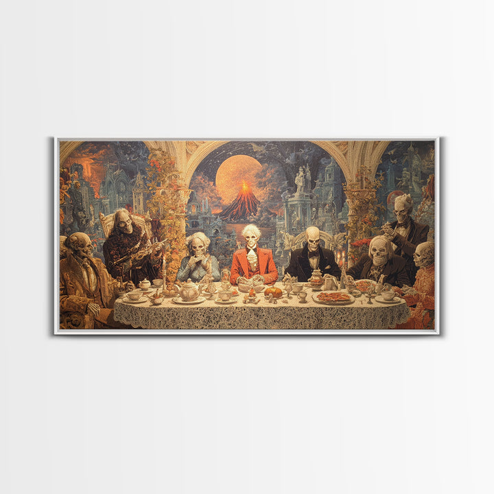 The Zombie Picnic, Apocalyptic Romantic Art, Wide Panoramic Art, Macabre Wall Art, Framed Canvas Print, Halloween Wall Art, Halloween Decor