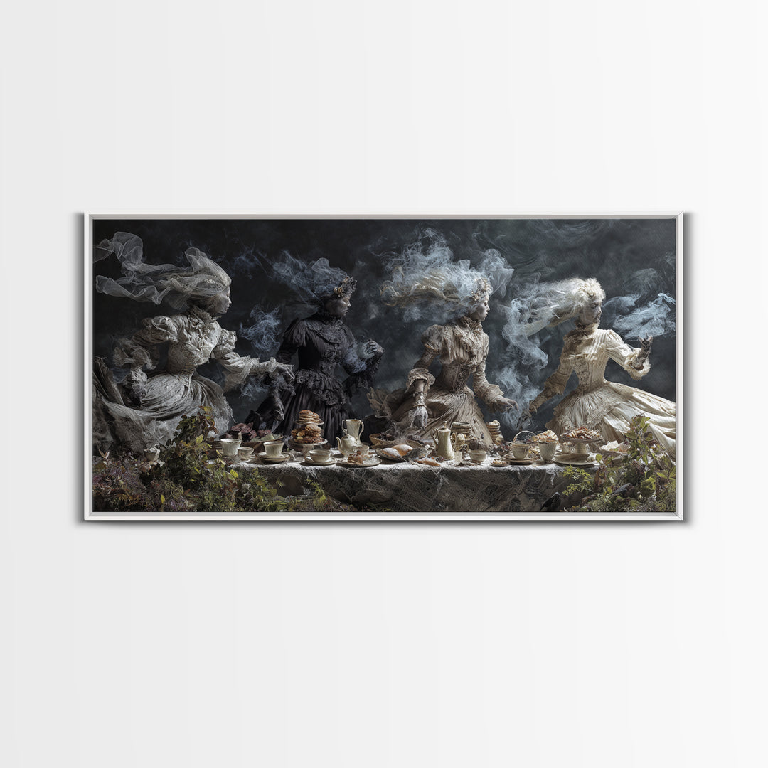 The Zombie Picnic, Symbolist Gothic Landscape, Wide Panoramic Art, Dark Fantasy Wall Art, Canvas Print, Halloween Wall Art