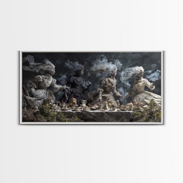 The Zombie Picnic, Symbolist Gothic Landscape, Wide Panoramic Art, Dark Fantasy Wall Art, Canvas Print, Halloween Wall Art