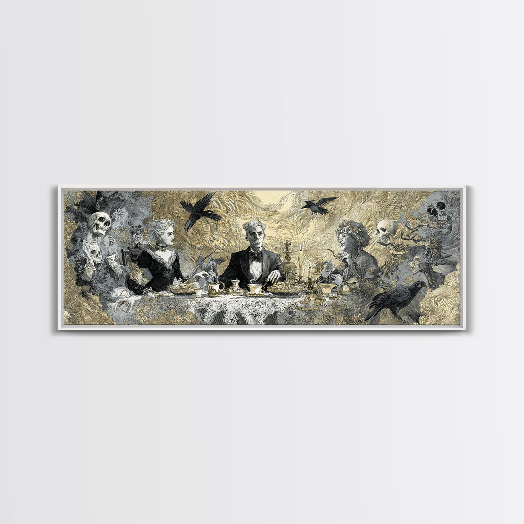 The Zombie Picnic, Decadent Gothic Art, Extra Wide Wall Art, Dark Halloween Decor, Framed Canvas Print, Halloween Wall Art